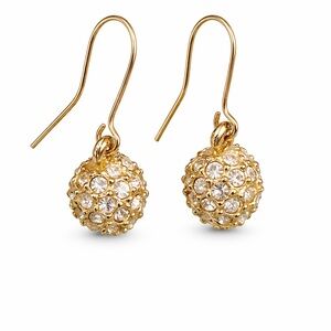 Elegant Swarovski Gold-Tone Pave Crystal Ball Earrings